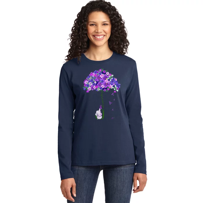 I Will Remember For You Purple Flower Alzheimers Awareness Ladies Long Sleeve Shirt