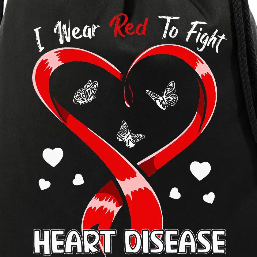 I Wear Red To Fight Heart Disease Awareness CHD Gifts Ribbon Drawstring Bag