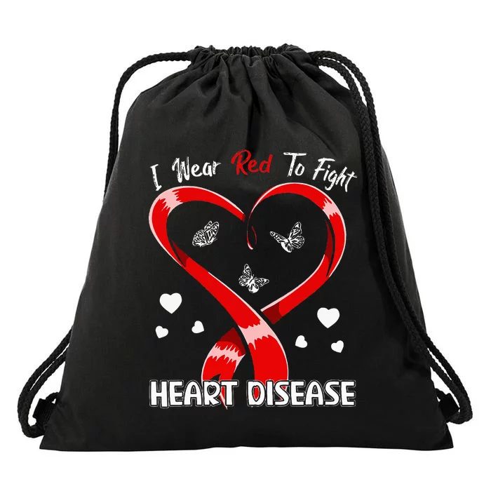 I Wear Red To Fight Heart Disease Awareness CHD Gifts Ribbon Drawstring Bag