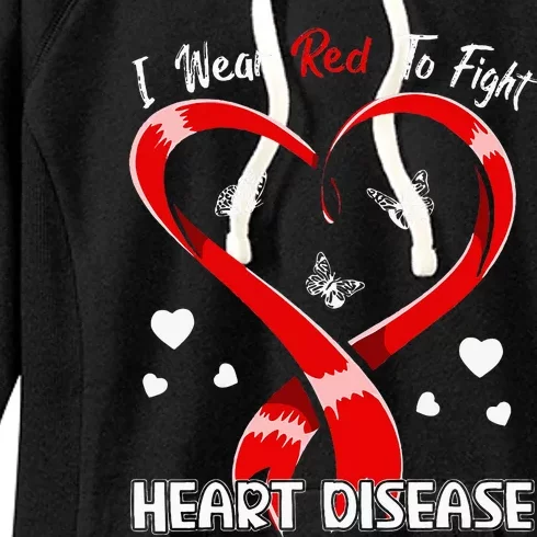 I Wear Red To Fight Heart Disease Awareness CHD Gifts Ribbon Women's Fleece Hoodie