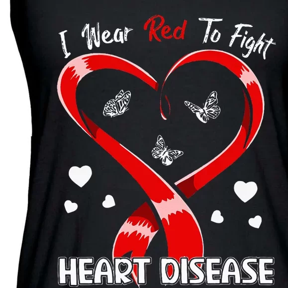 I Wear Red To Fight Heart Disease Awareness CHD Gifts Ribbon Ladies Essential Flowy Tank