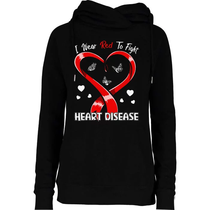 I Wear Red To Fight Heart Disease Awareness CHD Gifts Ribbon Womens Funnel Neck Pullover Hood