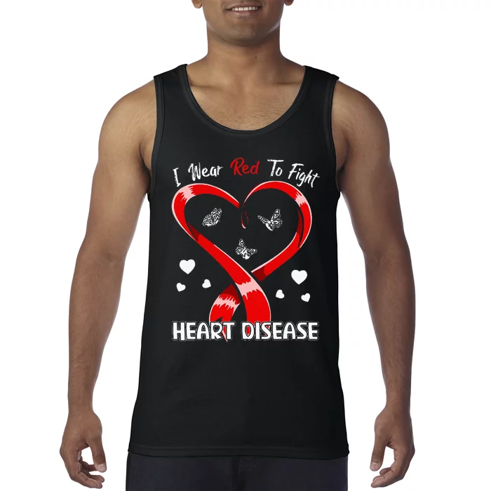 I Wear Red To Fight Heart Disease Awareness CHD Gifts Ribbon Tank Top