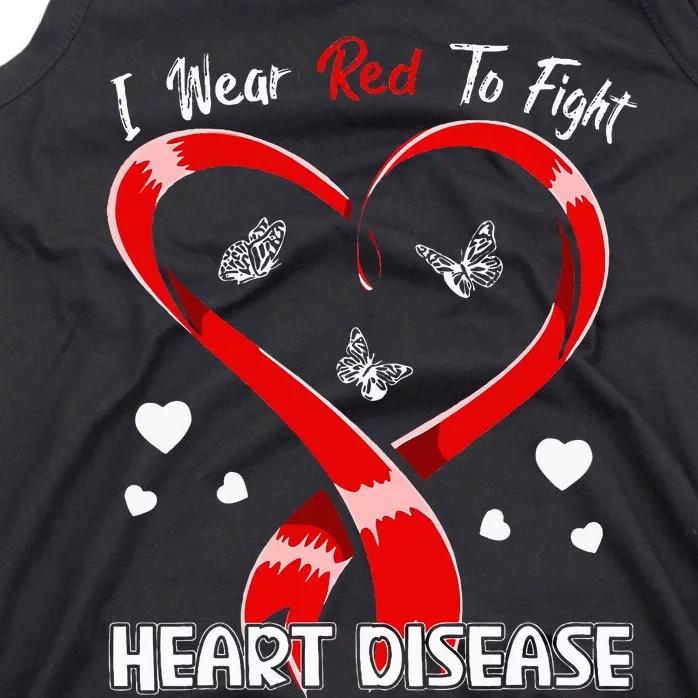 I Wear Red To Fight Heart Disease Awareness CHD Gifts Ribbon Tank Top