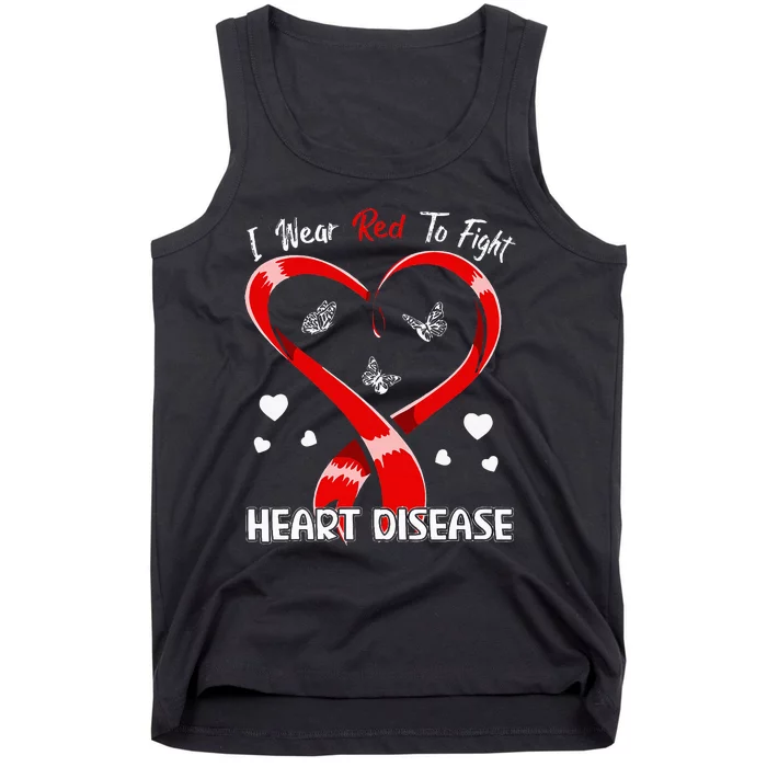 I Wear Red To Fight Heart Disease Awareness CHD Gifts Ribbon Tank Top