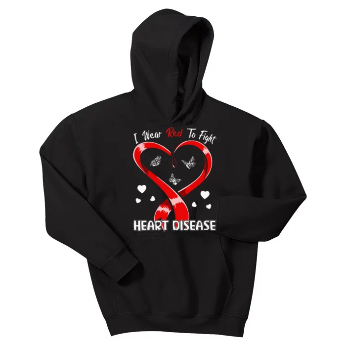 I Wear Red To Fight Heart Disease Awareness CHD Gifts Ribbon Kids Hoodie