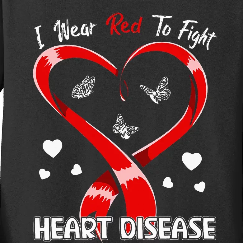 I Wear Red To Fight Heart Disease Awareness CHD Gifts Ribbon Kids Long Sleeve Shirt