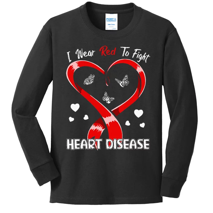 I Wear Red To Fight Heart Disease Awareness CHD Gifts Ribbon Kids Long Sleeve Shirt