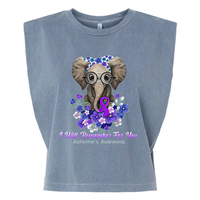 I Will Remember For You Purple Ribbon Alzheimers Awareness Garment-Dyed Women's Muscle Tee