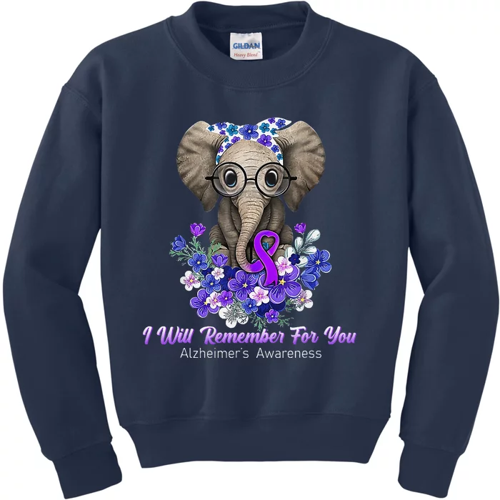 I Will Remember For You Purple Ribbon Alzheimers Awareness Kids Sweatshirt