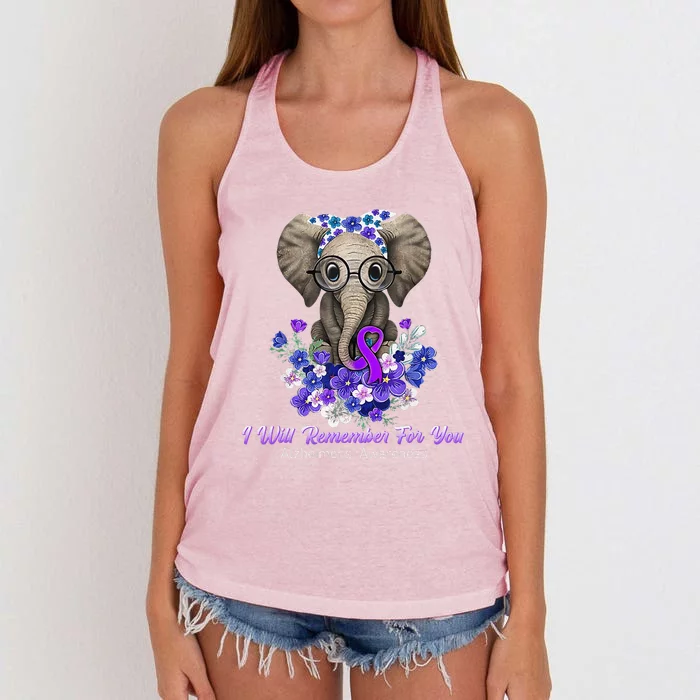 I Will Remember For You Purple Ribbon Alzheimers Awareness Women's Knotted Racerback Tank