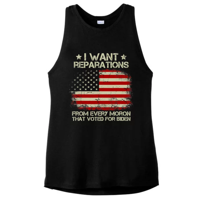 I Want Reparations From Every Moron That Voted For Biden Meaningful Gift Ladies Tri-Blend Wicking Tank