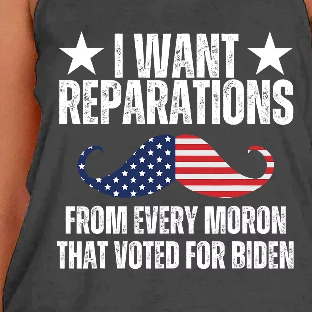 I Want Reparations From Every Moron That Voted For Biden Women's Knotted Racerback Tank