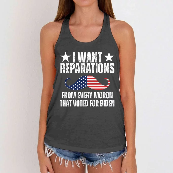 I Want Reparations From Every Moron That Voted For Biden Women's Knotted Racerback Tank