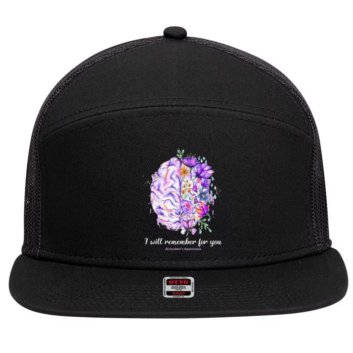 I Will Remember For You Brain Alzheimer's Awareness 7 Panel Mesh Trucker Snapback Hat