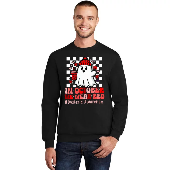 I Wear Red Dyslexia Awareness Month Ghost Halloween Tall Sweatshirt