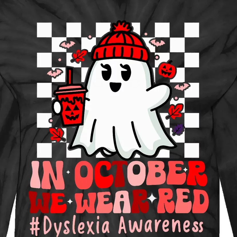 I Wear Red Dyslexia Awareness Month Ghost Halloween Tie-Dye Long Sleeve Shirt