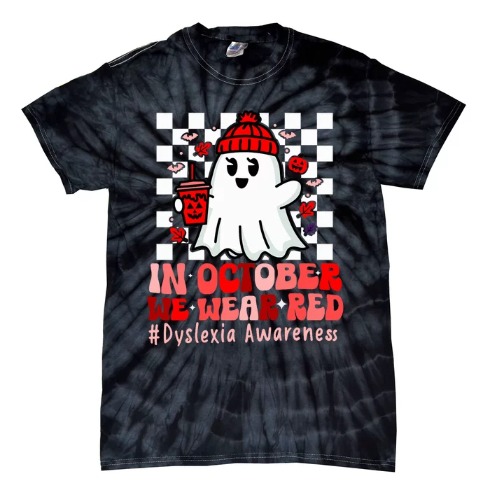 I Wear Red Dyslexia Awareness Month Ghost Halloween Tie-Dye T-Shirt