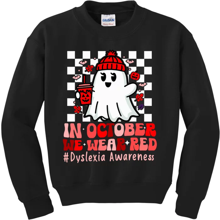 I Wear Red Dyslexia Awareness Month Ghost Halloween Kids Sweatshirt