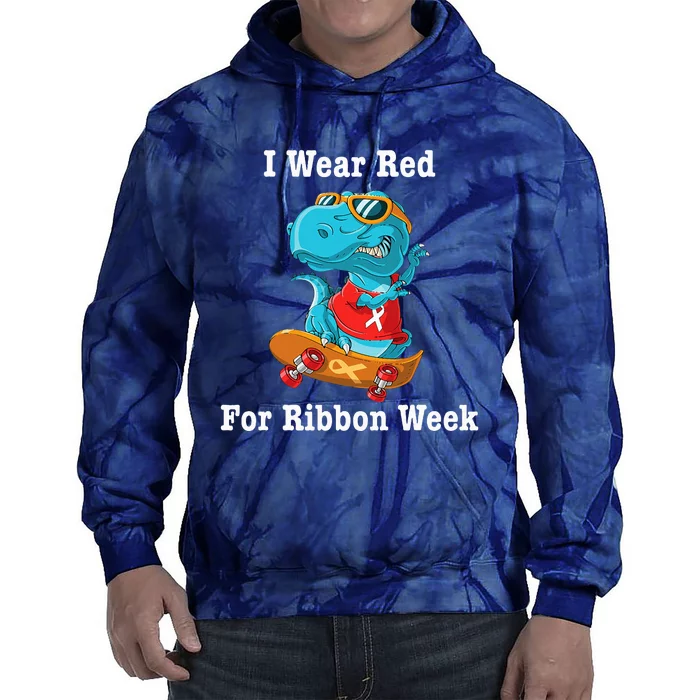 I Wear Red For Ribbon Week Awareness Trex Tie Dye Hoodie