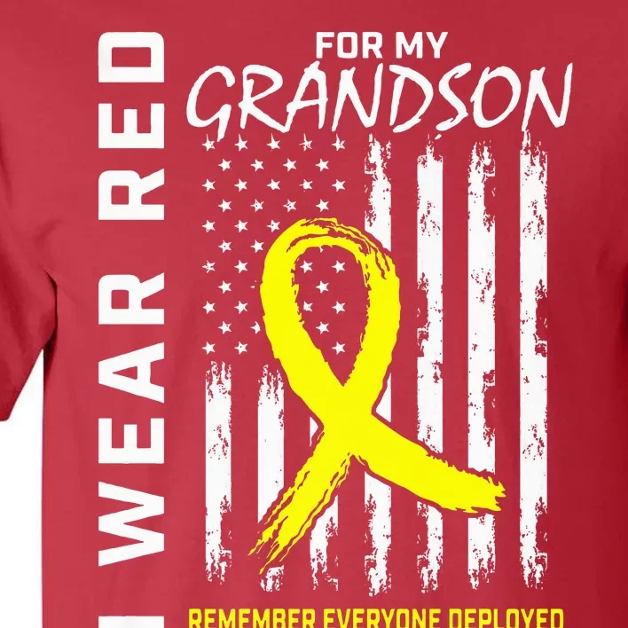 I Wear Red Grandson Yellow Ribbon Military Support USA Flag Tall T-Shirt