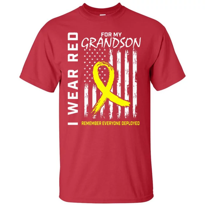 I Wear Red Grandson Yellow Ribbon Military Support USA Flag Tall T-Shirt