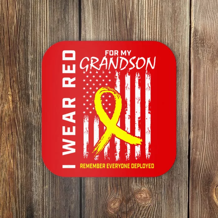 I Wear Red Grandson Yellow Ribbon Military Support USA Flag Coaster