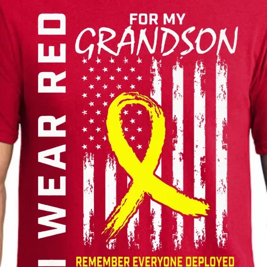 I Wear Red Grandson Yellow Ribbon Military Support USA Flag Pajama Set