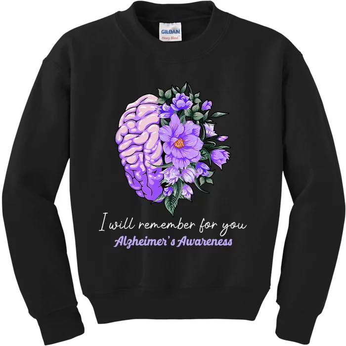 I Will Remember For You Purple Ribbon Alzheimers Awareness Kids Sweatshirt