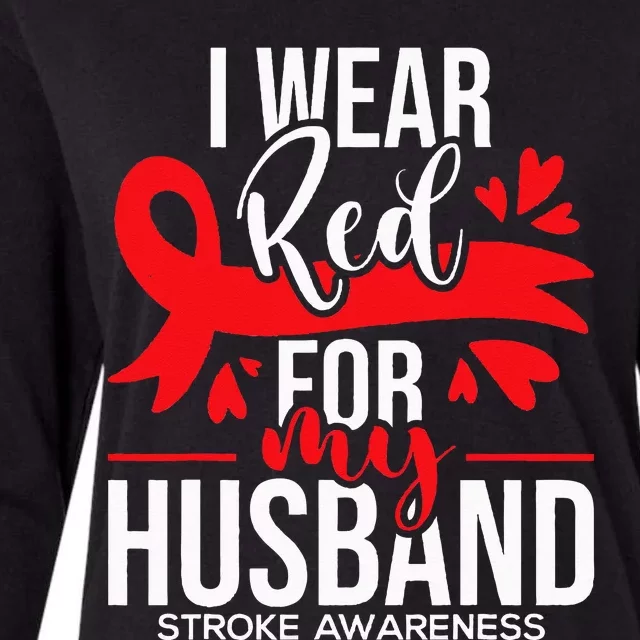 I Wear Red For My Husband Stroke Survivor Red Ribbon Womens Cotton Relaxed Long Sleeve T-Shirt