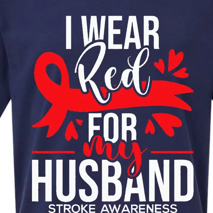 I Wear Red For My Husband Stroke Survivor Red Ribbon Sueded Cloud Jersey T-Shirt