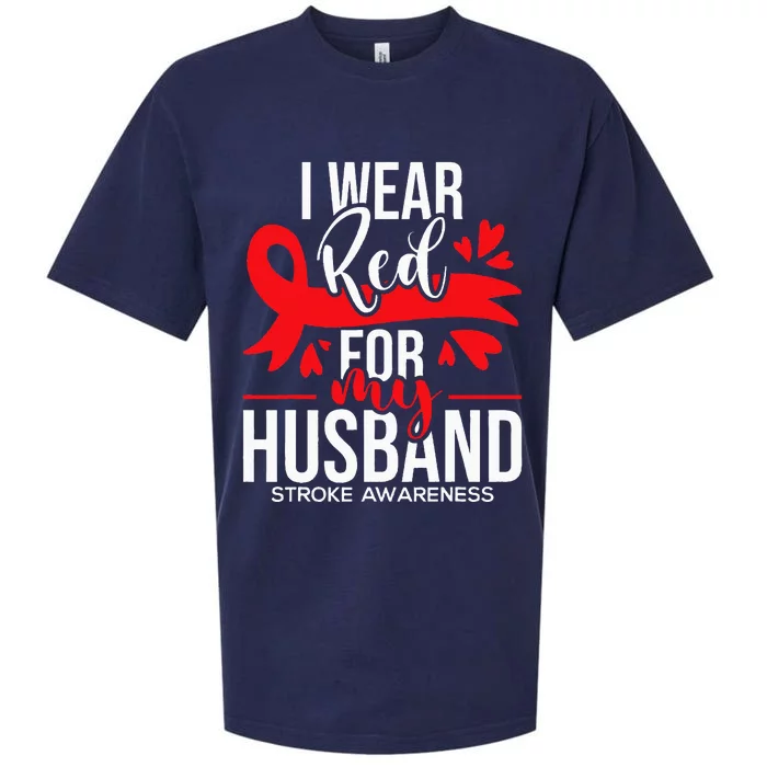 I Wear Red For My Husband Stroke Survivor Red Ribbon Sueded Cloud Jersey T-Shirt