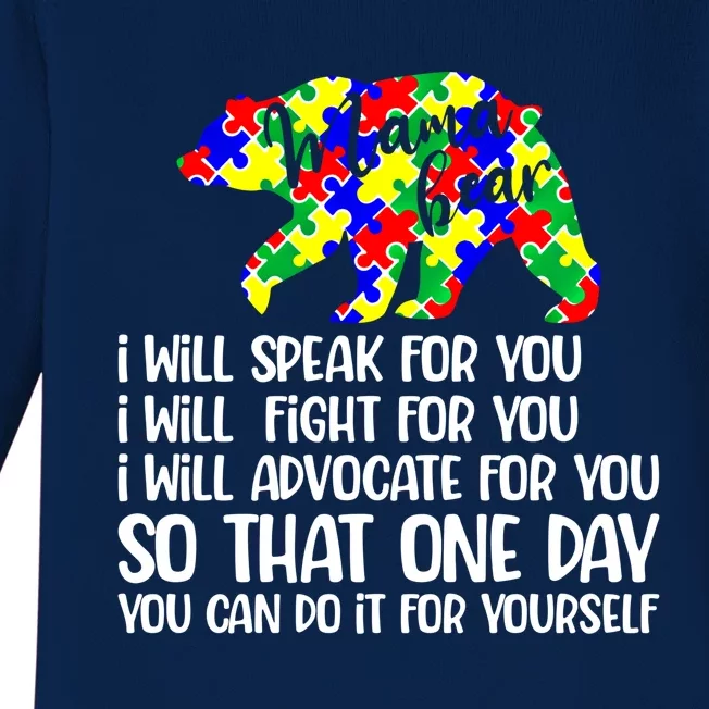 I Will Speak Fight Advocate For You Autism Mama Bear Gift Baby Long Sleeve Bodysuit