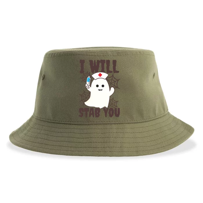 I Will Stab You Design Halloween Nurse Gift Sustainable Bucket Hat