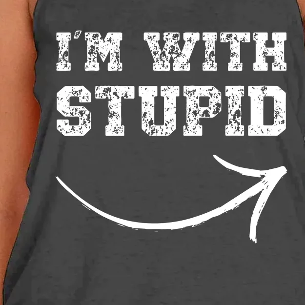 IM With Stupid Arrow Pointing Right Funny IM With Stupid Women's Knotted Racerback Tank