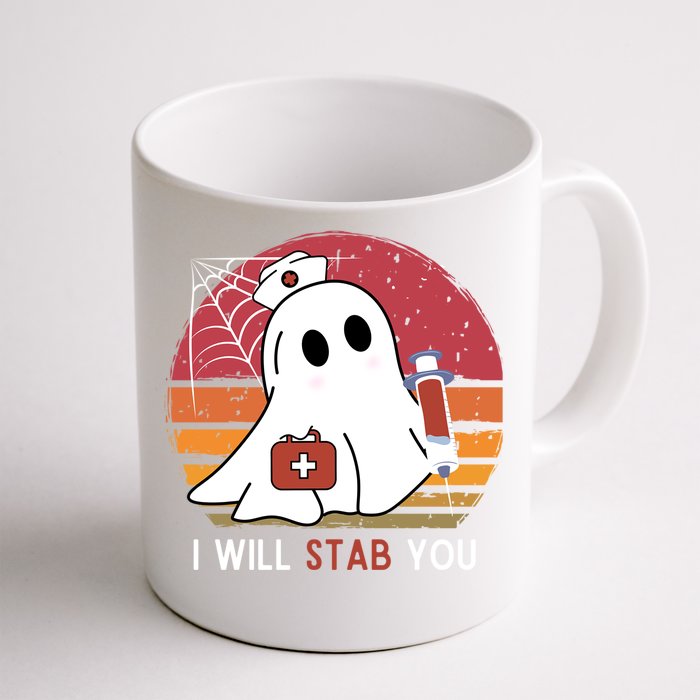 I Will Stab You Ghost Nurse Vintage Funny Halloween Nurses Great Gift Front & Back Coffee Mug