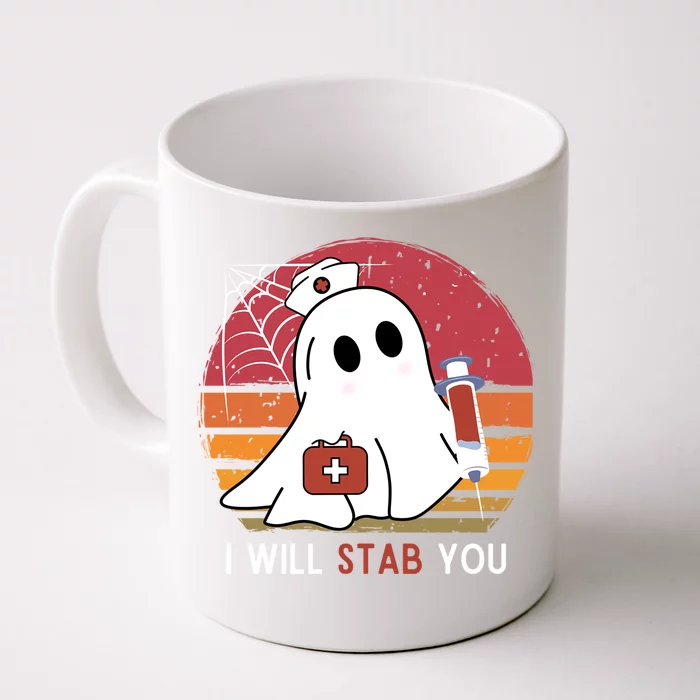 I Will Stab You Ghost Nurse Vintage Funny Halloween Nurses Great Gift Front & Back Coffee Mug