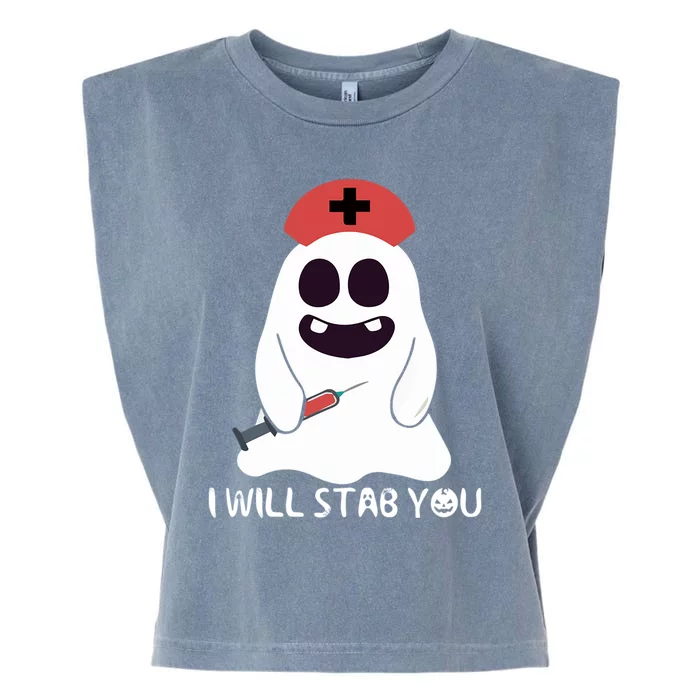 I Will Stab You Halloween Nurse Gift Funny Halloween Nurses Gift Garment-Dyed Women's Muscle Tee