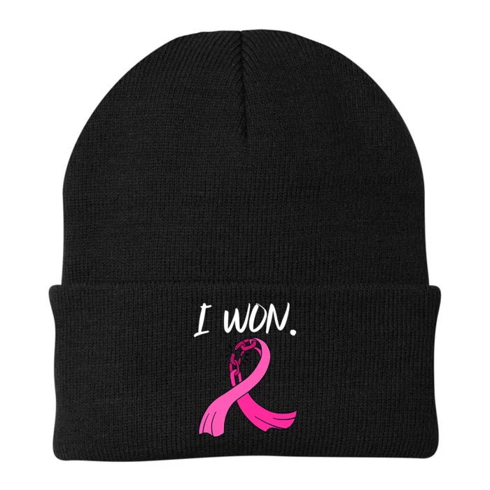 I Won Survivor Breast Cancer Awareness Support Mom Wife Knit Cap Winter Beanie