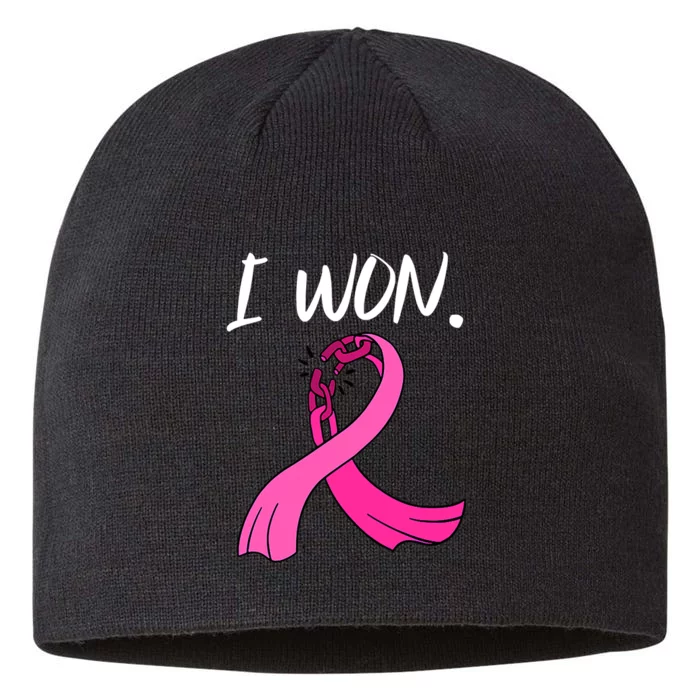 I Won Survivor Breast Cancer Awareness Support Mom Wife 8 1/2in Sustainable Knit Beanie