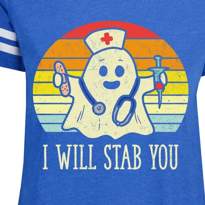 I Will Stab You Nurse Ghost Scrub Halloween For Nurses Rn Cute Gift Enza Ladies Jersey Football T-Shirt