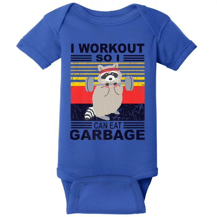 I Workout So I Can Eat Garbage Funny Raccoon Vintage Gym Great Gift Baby Bodysuit