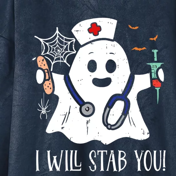 I Will Stab You Ghost Nurse Funny Halloween Item Gift Hooded Wearable Blanket