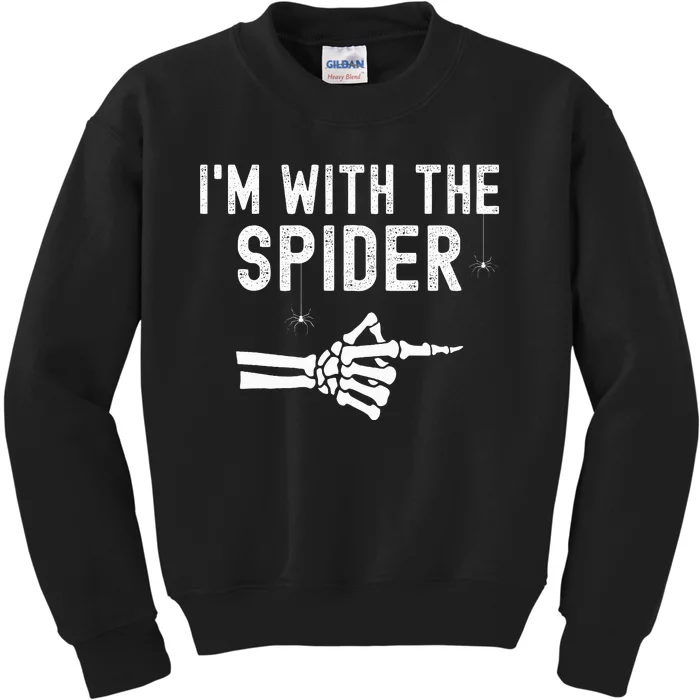 IM With Spider Funny Skeleton Halloween Couples Matching Kids Sweatshirt