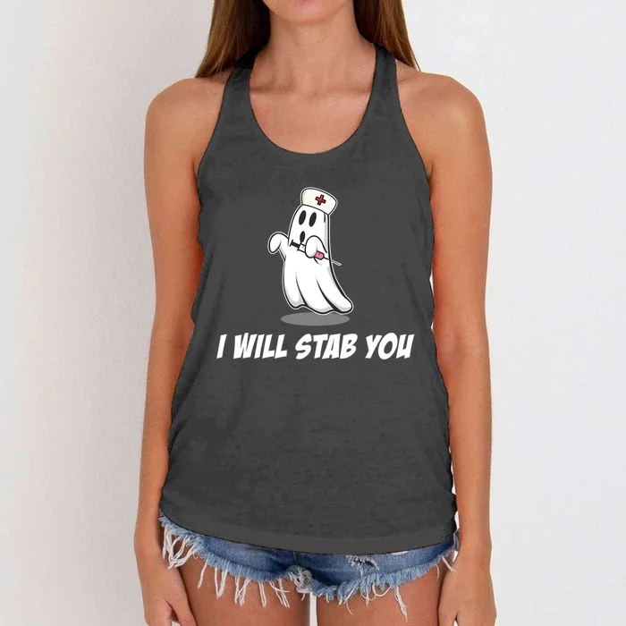 I Will Stab You Nurse Ghost Meaningful Gift Women's Knotted Racerback Tank