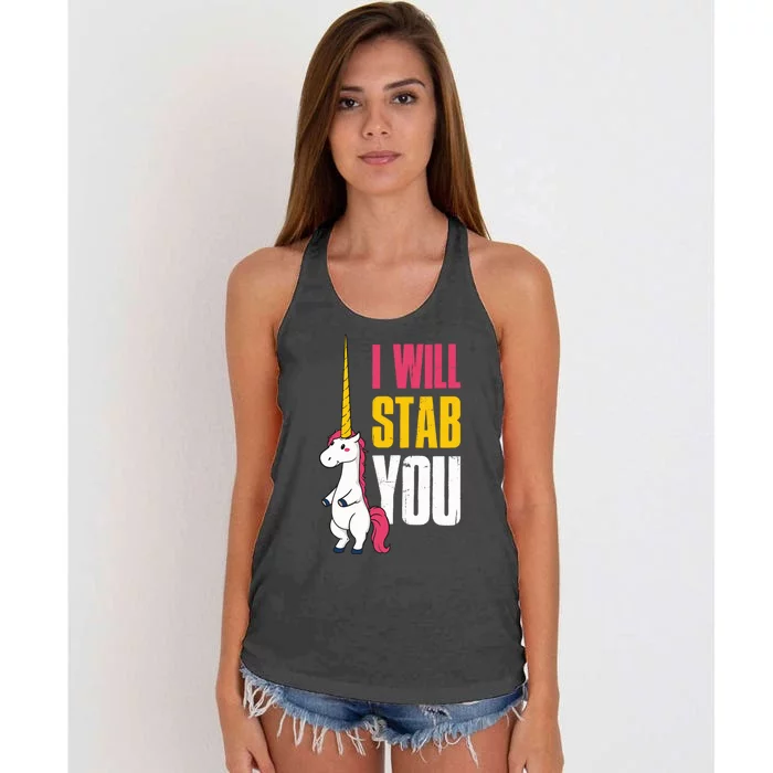 I Will Stab You Unicorn Cool Gift Women's Knotted Racerback Tank