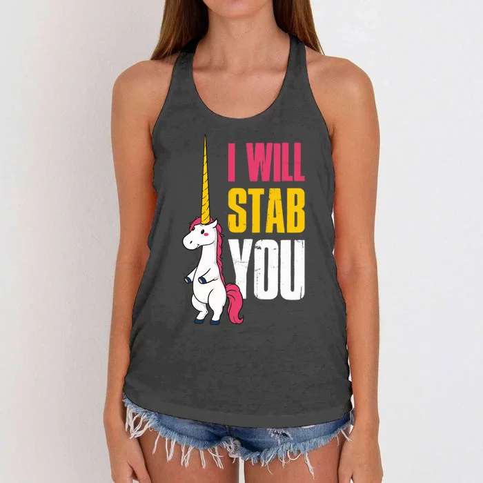 I Will Stab You Unicorn Cool Gift Women's Knotted Racerback Tank