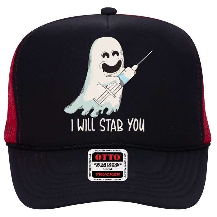 I Will Stab You Cool Halloween Nurse Ghost Boo Gift High Crown Mesh Trucker Hat