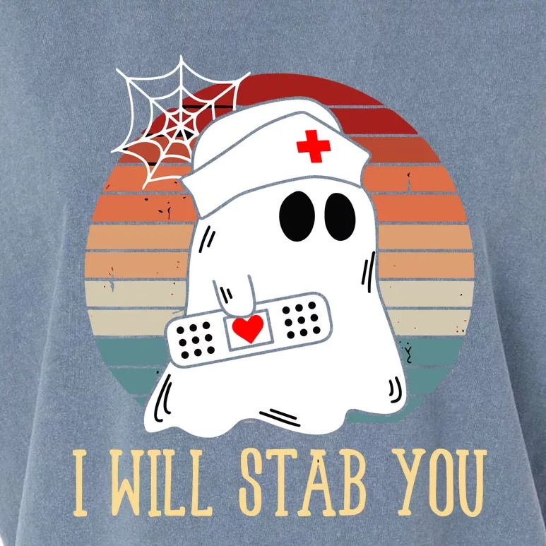 I Will Stab You Ghost Nurse Retro Funny Halloween For Nurses Gift Garment-Dyed Women's Muscle Tee