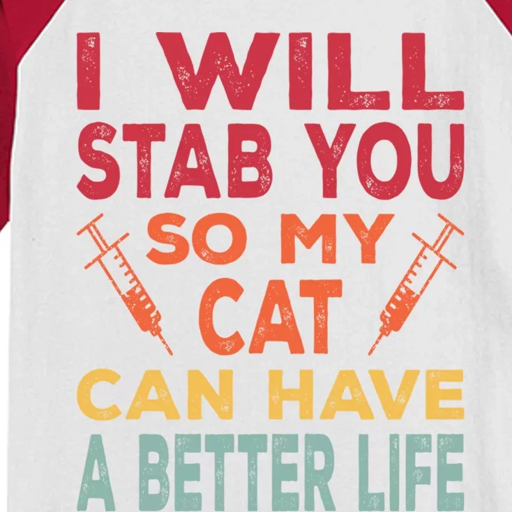 I Will Stab You So My Cat Can Have A Better Life Er Nurse Gift Kids Colorblock Raglan Jersey